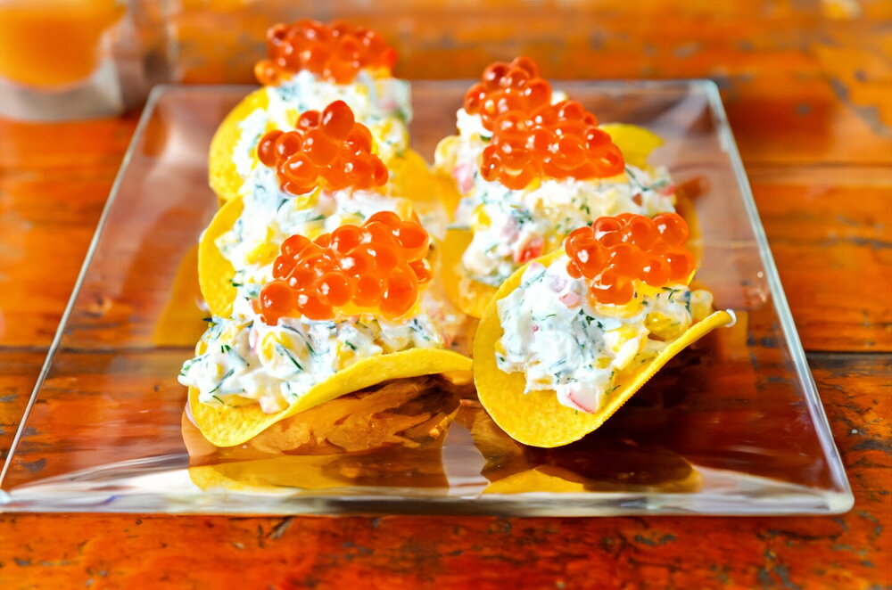 Chips Appetizer for a Festive Table with Crab Sticks