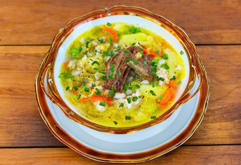 Rassolnik Soup with Meat and Pearl Barley