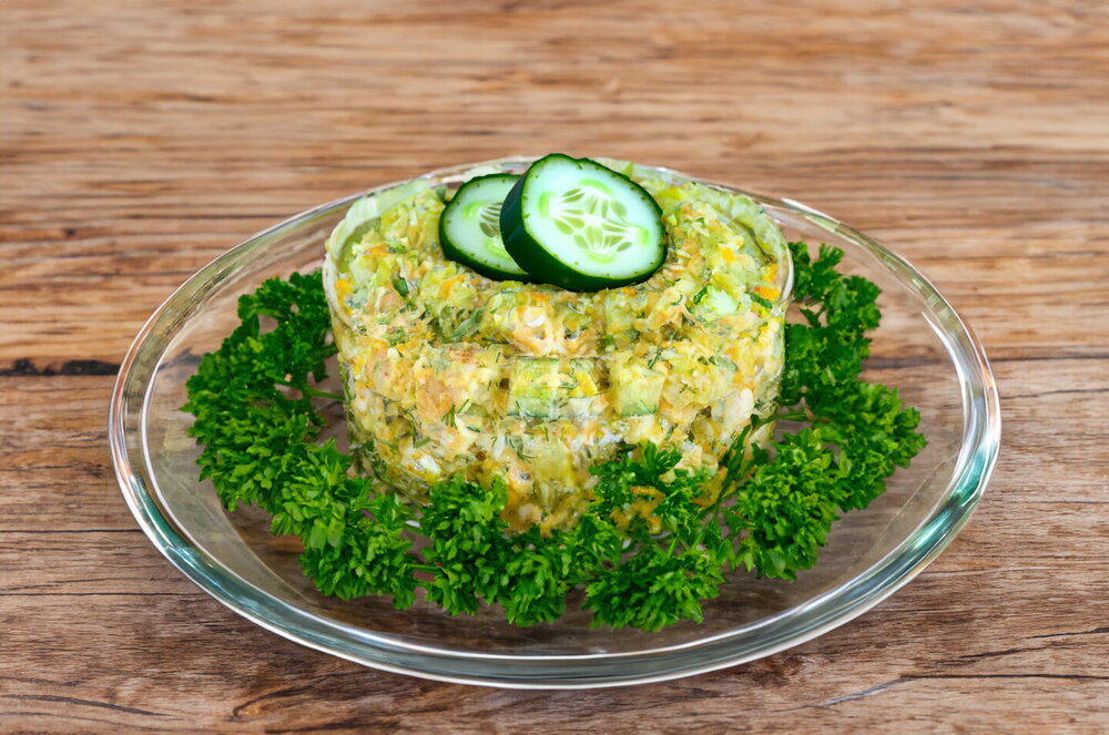 Salad with Chicken Breast, Cucumber, and Egg