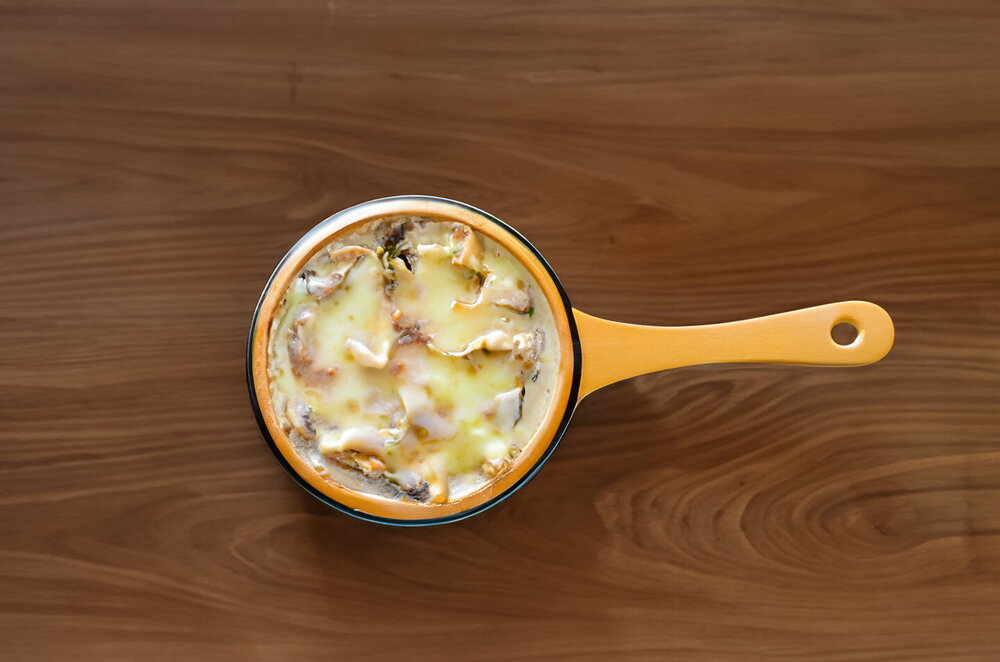 Classic Mushroom Julienne with Sour Cream in a Skillet