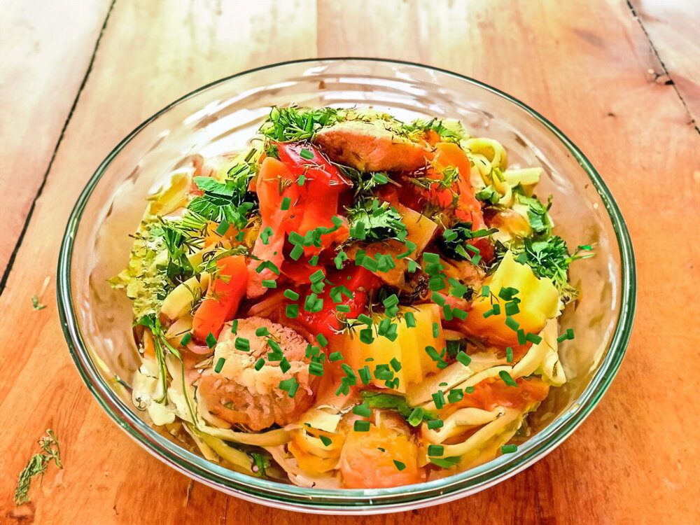 Pork Lagman with Potatoes and Noodles