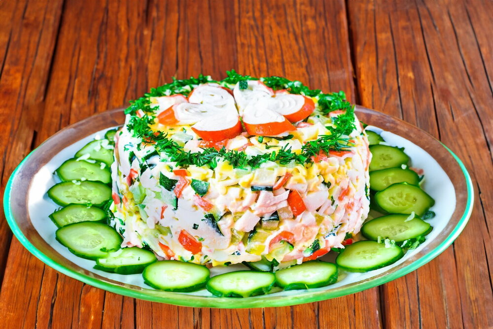 Cucumber, Cheese, and Crab Stick Salad