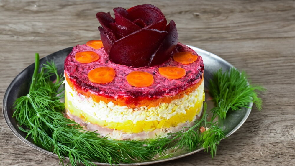 Herring Under a Fur Coat with Processed Cheese