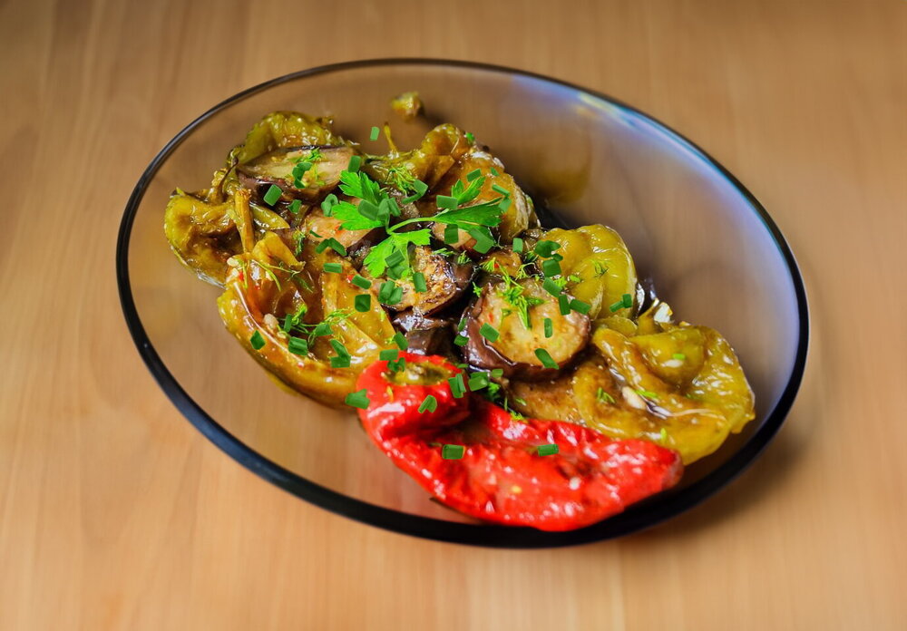 Eggplant Appetizer for Winter with Bell Peppers and Garlic