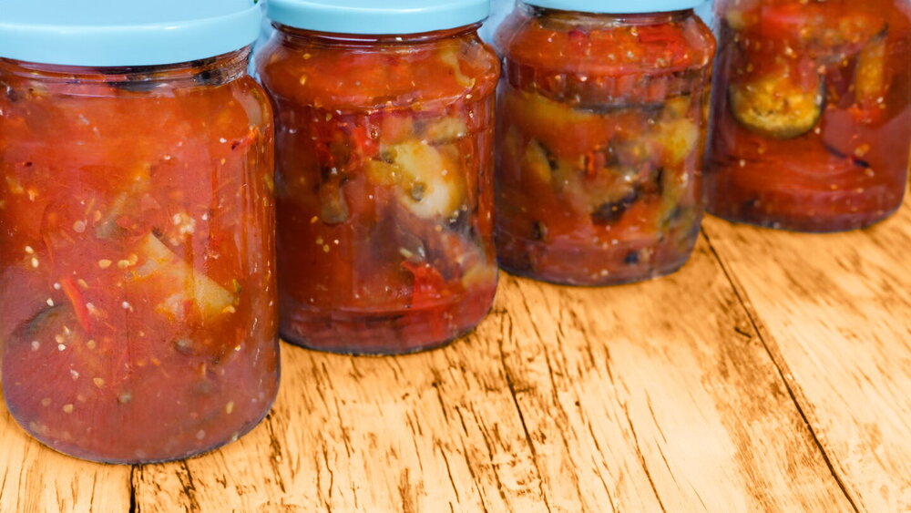 Eggplants with Tomatoes and Bell Peppers for Winter