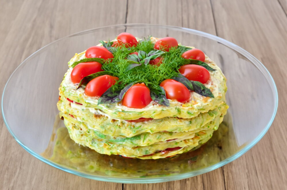 Zucchini Cake with Tomatoes and Garlic