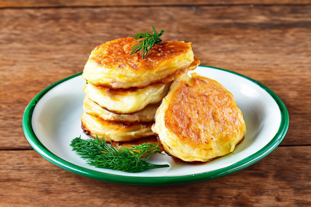 Fluffy Kefir Pancakes with Cheese and Sausage