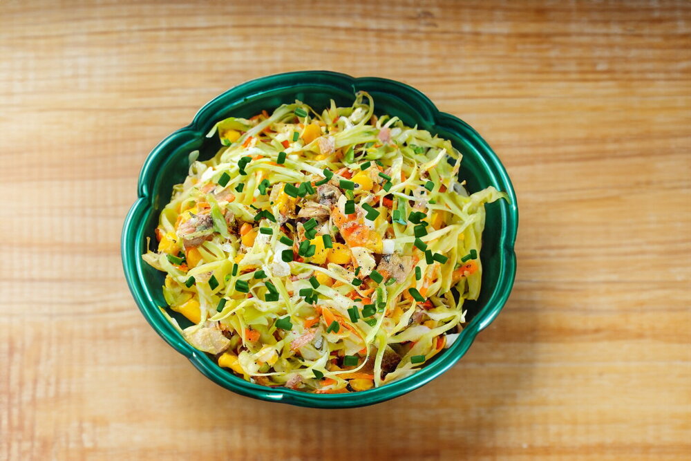 Salad with Canned Fish, Corn, and Eggs