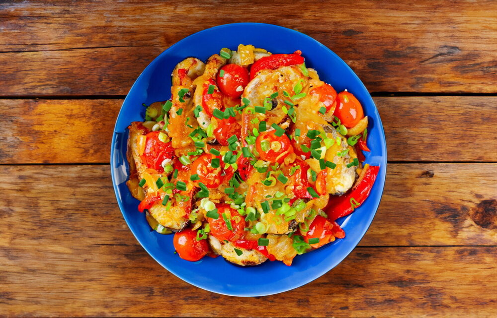 Fish with Vegetables in a Frying Pan