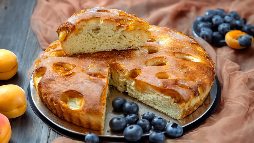 Yeast Curd Pie with Apricot Jam