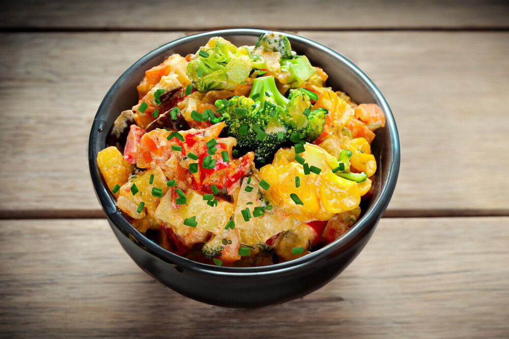 Vegetables Braised in Sour Cream in a Skillet