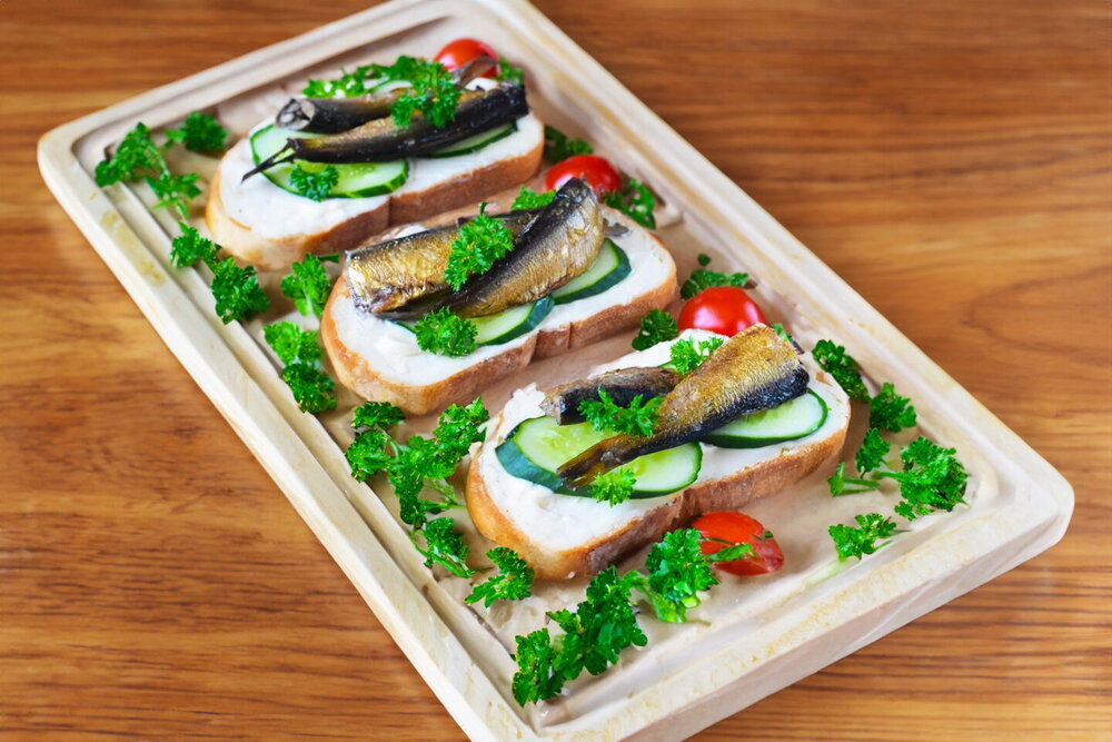 Sandwiches with Sprats and Cucumber on Bread