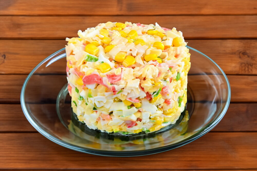 Crab Stick Salad with Corn and Cheese