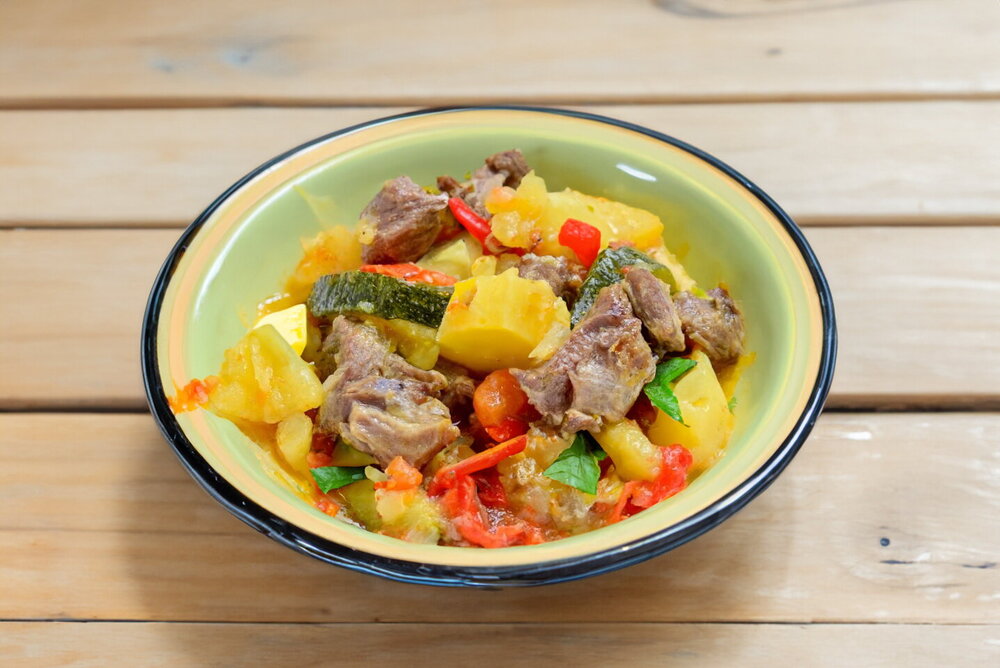 Stewed Lamb with Vegetables in a Cauldron