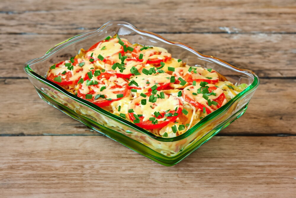 Baked Potatoes with Mayonnaise and Tomatoes