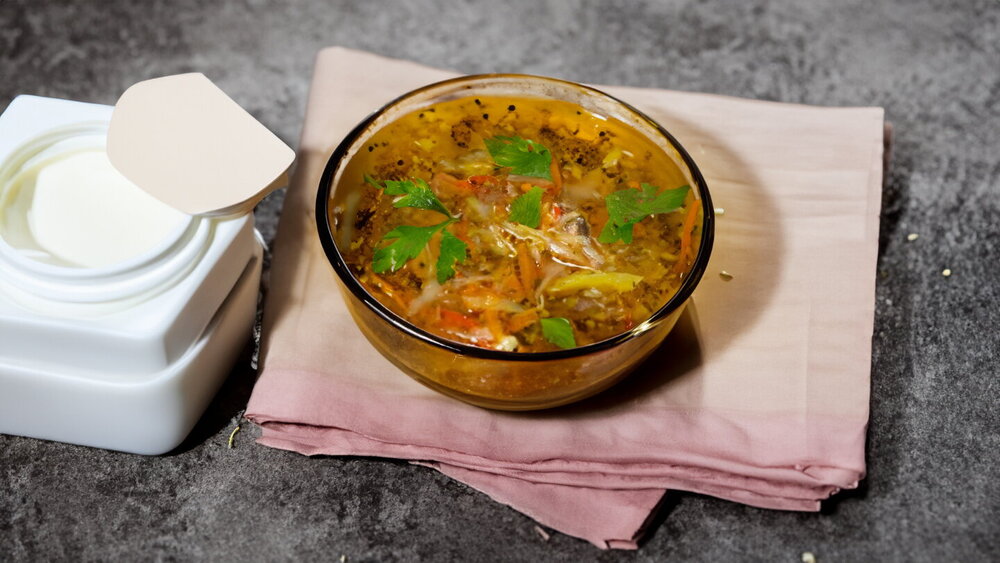 Lamb Cabbage Soup with Vegetable Dressing