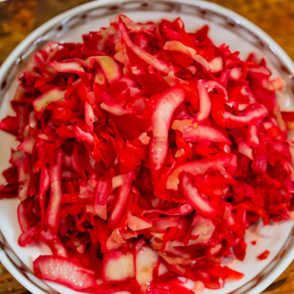 Appetizer Salad with Cabbage, Onion, and Beetroot