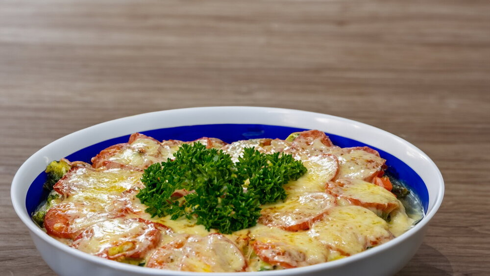 Baked Chicken Fillet with Frozen Vegetables and Cheese