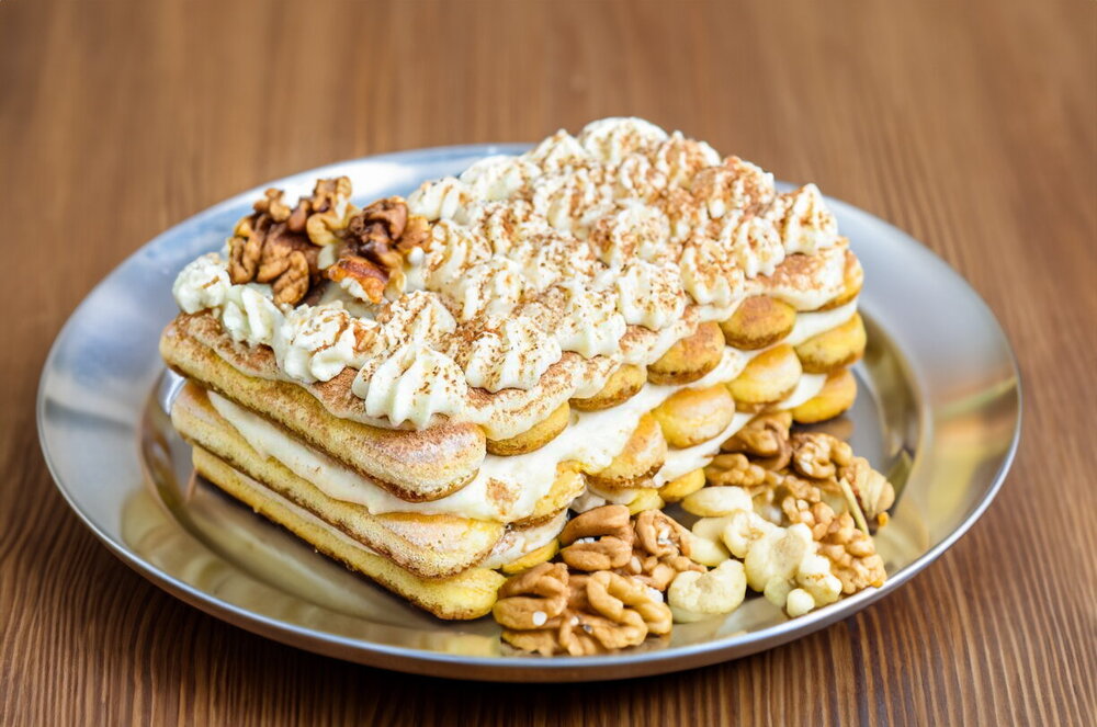Classic Tiramisu Cake with Mascarpone and Ladyfingers