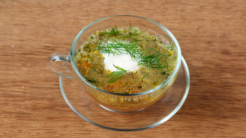 Vegan Soup with Oyster Mushrooms, Vegetables, and Herbs