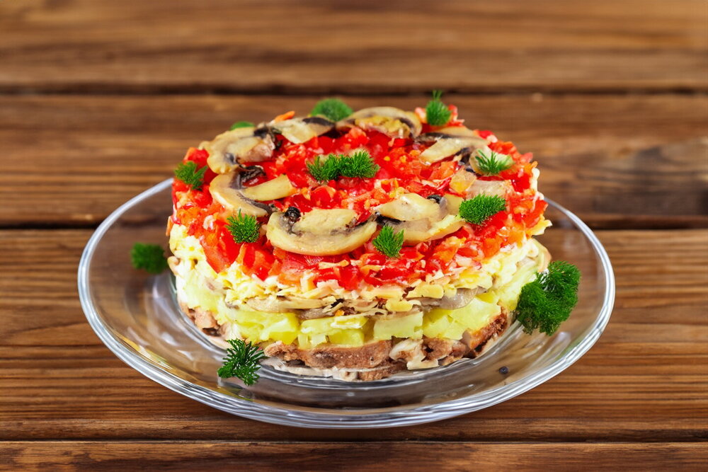 Salad with Mushrooms, Pineapple, and Cheese