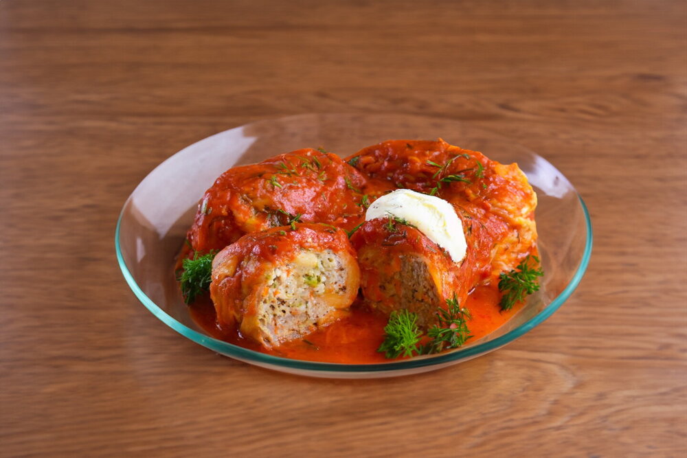 Frozen Cabbage Rolls in a Pot with Tomato Paste