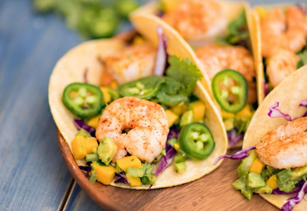 Spicy prawn tacos