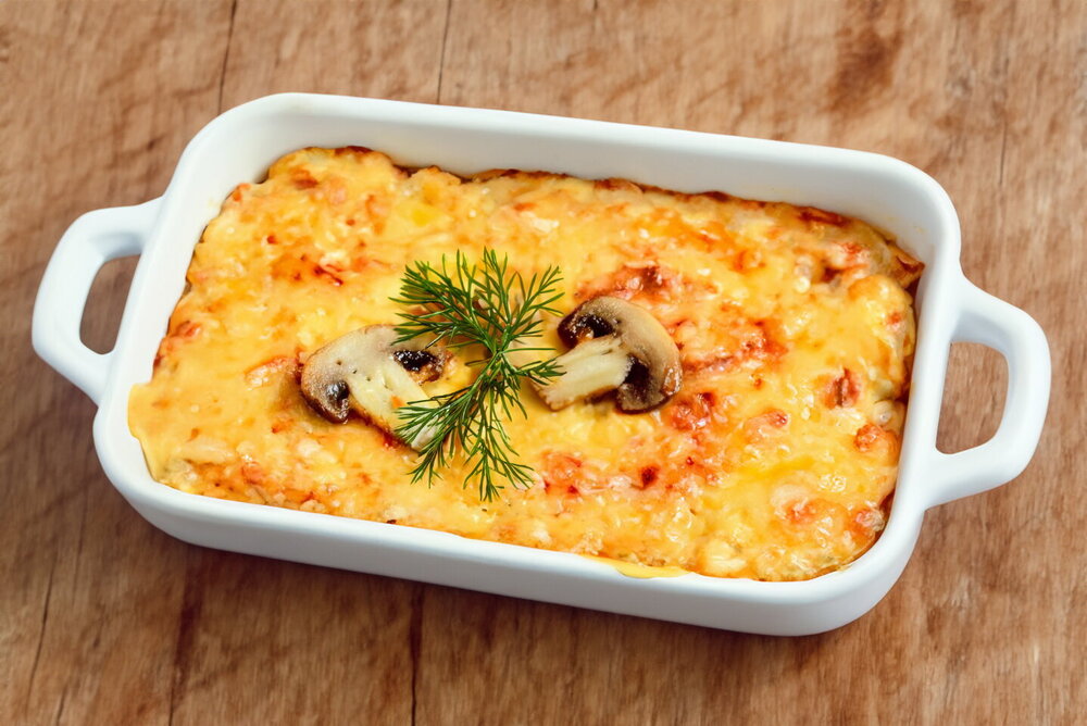 Baked Mushrooms with Cheese and Chicken