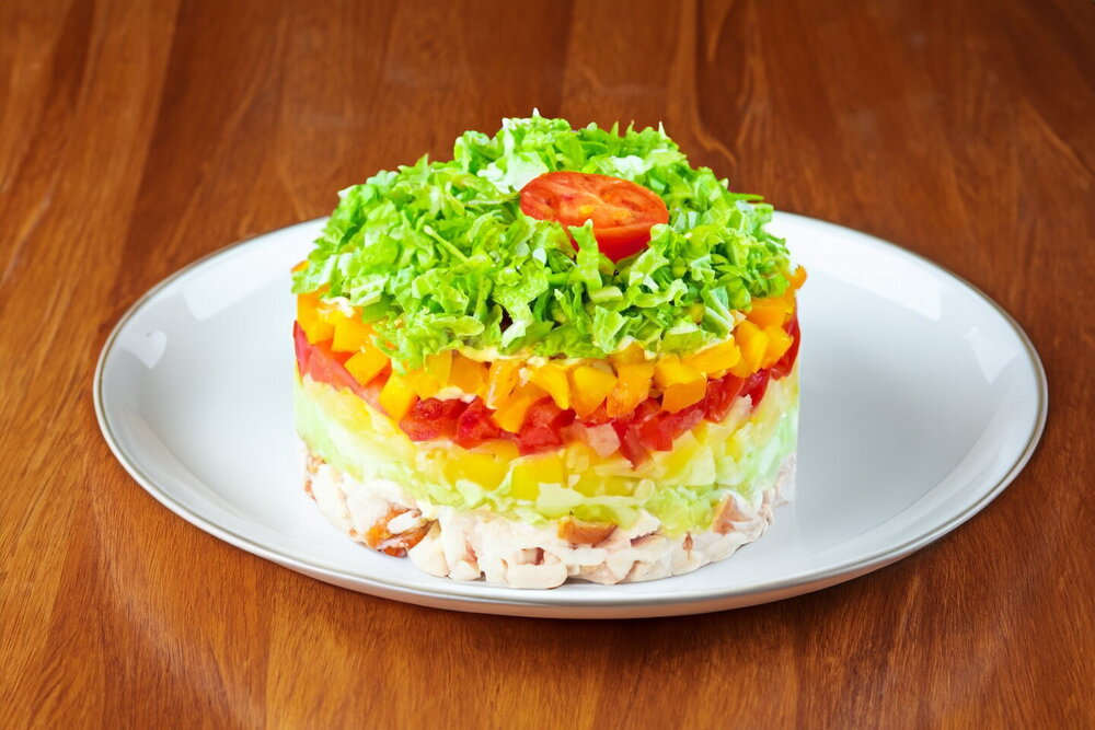 Layered Salad with Smoked Chicken