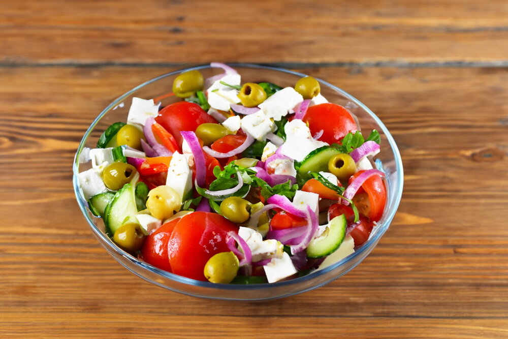 Classic Greek Salad with Cheese and Tomatoes