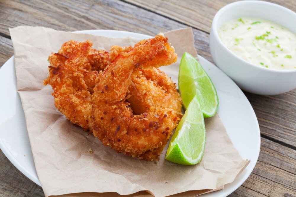 Deep-fried coconut prawns