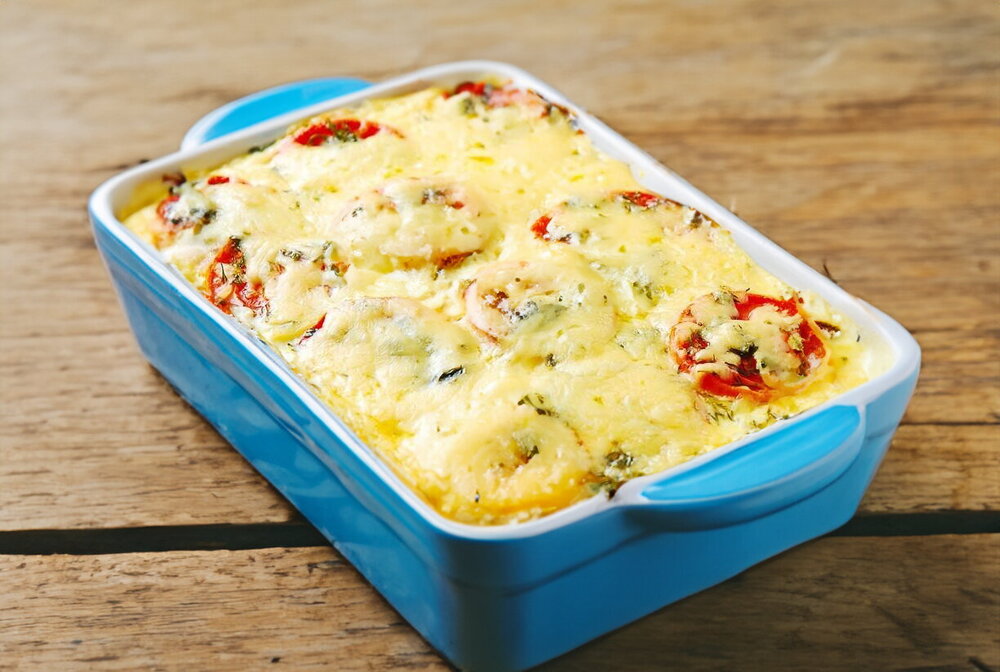Zucchini Casserole with Chicken, Cheese, and Tomatoes