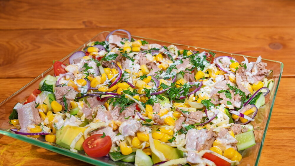 Tuna Salad with Avocado, Egg, and Corn