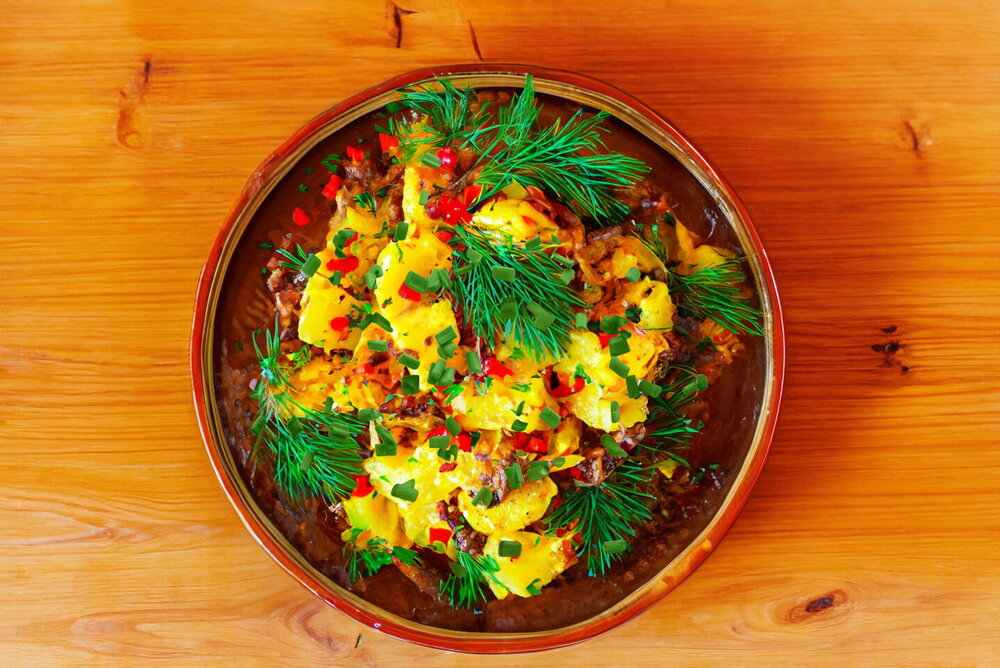 Stewed Potatoes with Canned Meat in a Pot