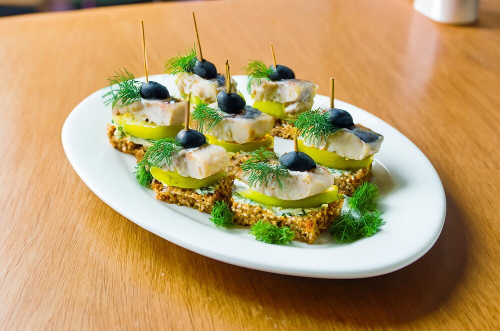 Herring and Black Bread Canapés on Skewers