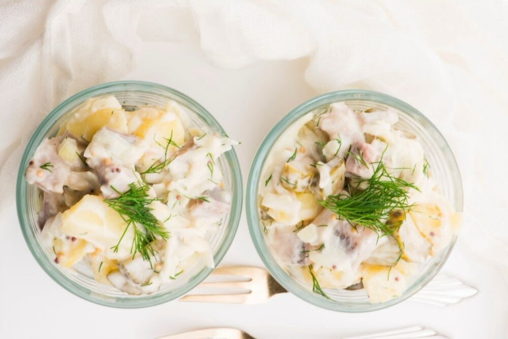 Herring with dill and mustard potato salad
