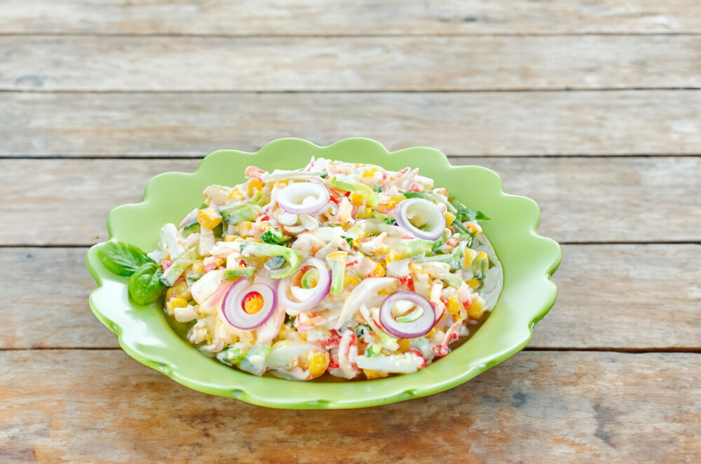 Squid Salad with Crab Sticks and Cucumber