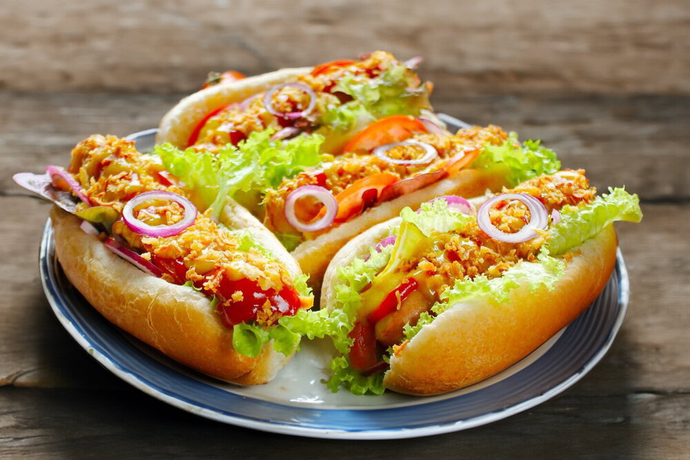 Homemade Hot Dog in a Bun with Sausage