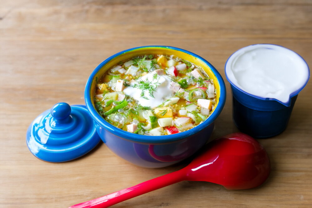 Classic Okroshka on Kvass with Sausage