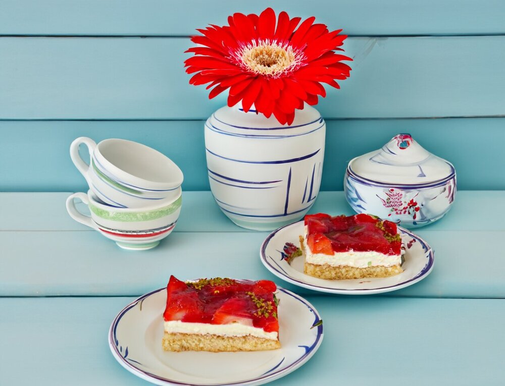 Strawberry Cake with Sour Cream and Whipped Cream with Lemonade