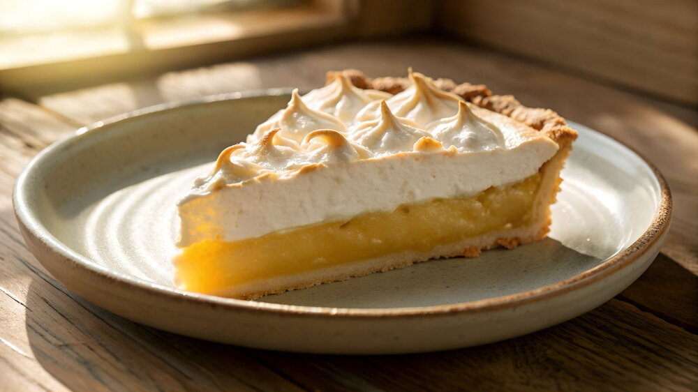 Lemon and lime meringue tranche pie