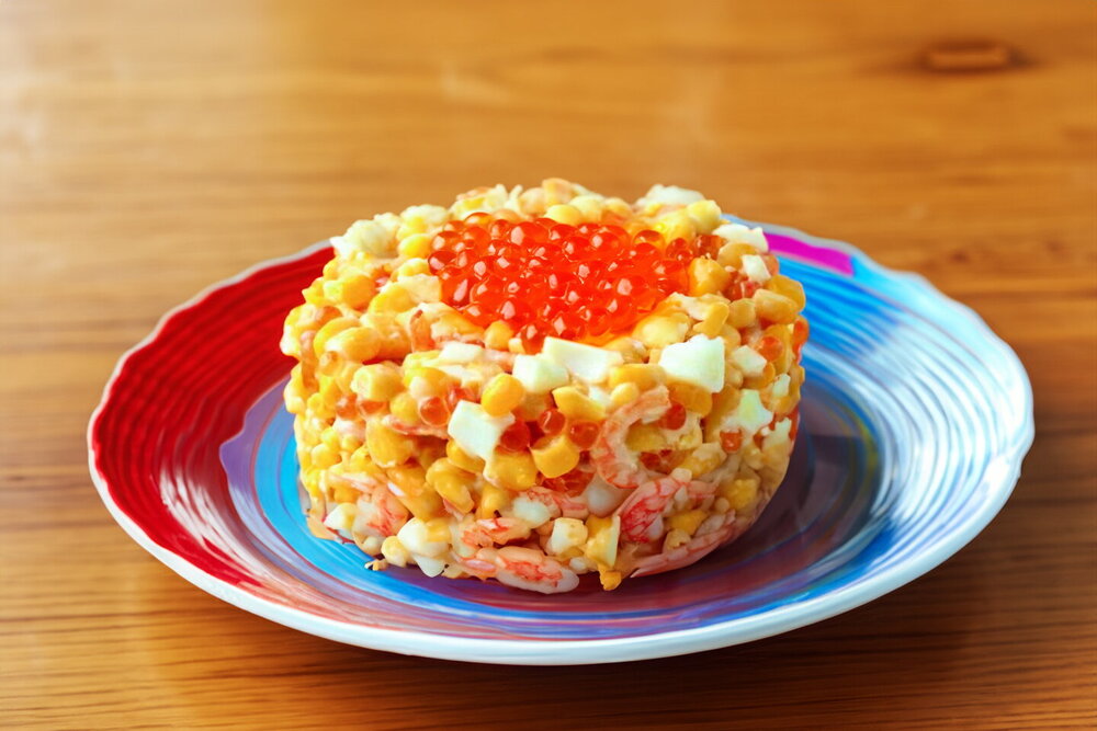 Royal Salad with Shrimp and Red Caviar