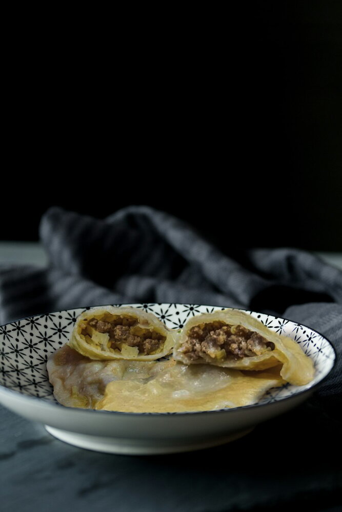 Cabbage and Ground Meat Dumplings (Vareniki)