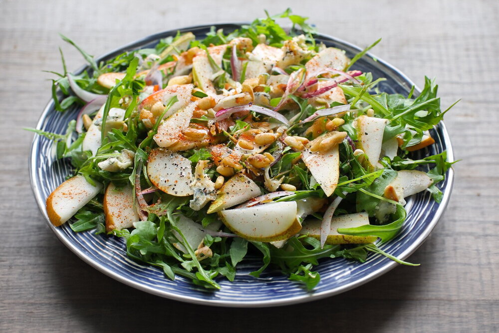 Arugula, Pear, and Blue Mold Cheese Salad