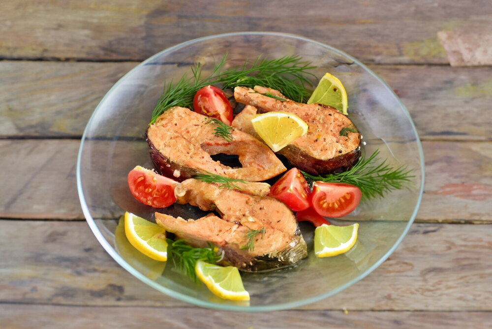 Juicy Pink Salmon Steaks Baked in Foil in the Oven