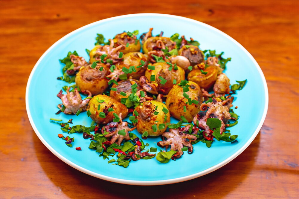 Pan-Fried Baby Octopus with Potatoes