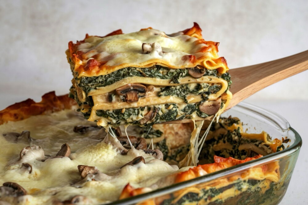 Mushroom and spinach lasagne