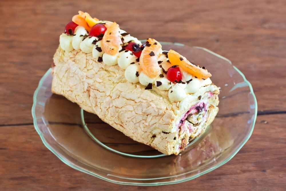 Meringue Roll with Cream Cheese and Whipped Cream