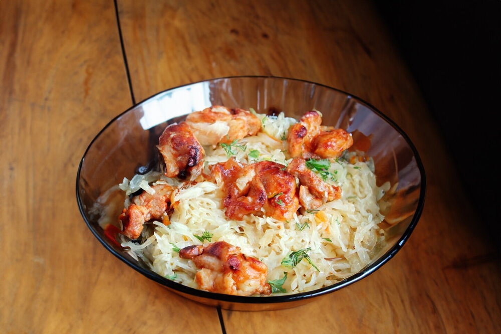 Skillet-Braised Chicken with Sauerkraut