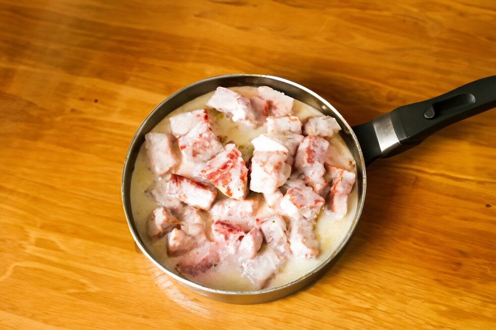 Pork in Sour Cream Sauce in a Skillet